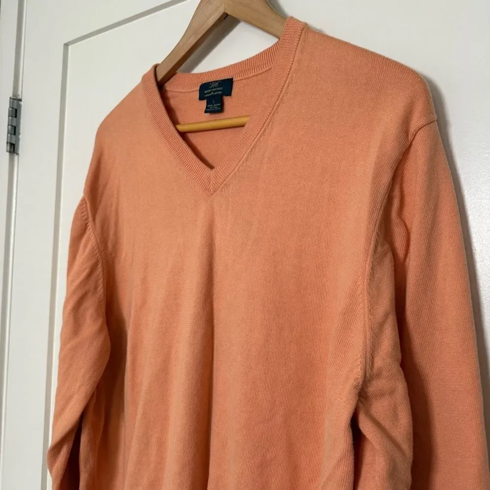Brooks Brothers 346 Sweater Mens Large Peach 100% Supima Cotton V Neck Preppy